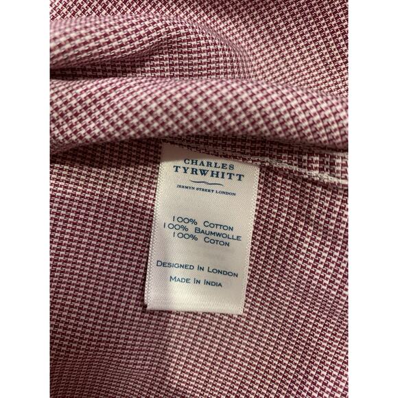 Charles Tyrwhitt Shirt Men's Large Slim Fit Maroon Button Up Collared Classic - Picture 14 of 14